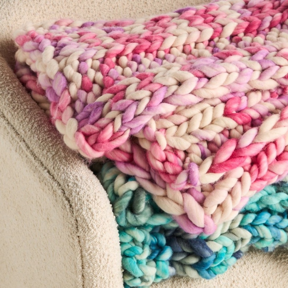 Chunky Wool Knit Throw Blanket